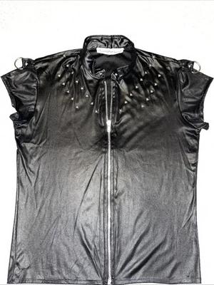 VTG 1980s Black Studded Zipper Top PUNK ROCK Christopher Bond London NY Goth - Image 1 of 4