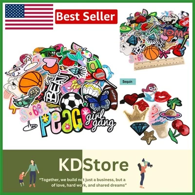 60PCS Assorted Embroidered Iron-On Patches for Custom DIY Fashion & Repairs - Image 1 of 4