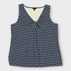 Talbots Sleeveless Cotton Top L Navy Print Classic Style Minimalist Essential - Picture 1 of 7