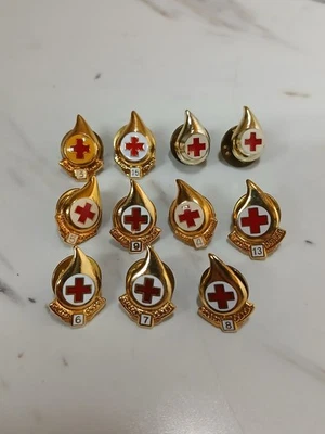 Vintage Red Cross Blood Gallon Donor Donation Service Award 11 Pin Lot - Image 1 of 4