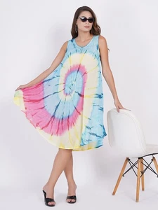 MUJER CÍRCULO TIE DYE SIN MANGAS INFORMAL PLAYA VERANO MIDI VESTIDO AL POR MAYOR LOTE MIXTO - Imagen 1 de 9
