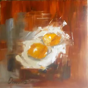 Pintura al óleo dos huevos 8x8 in 20x20cm decoración del hogar arte coleccionable - Imagen 1 de 12