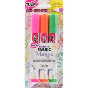 Tulip Brush Tip Permanent Fabric Markers Neon Colours 3 Pack Pink, Green, Orange - Picture 1 of 2