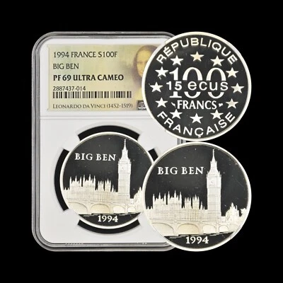 FRANCE. 1994, 100 Francs, Silver - NGC PF69 - Top Pop 🥇 Big Ben, London - Image 1 of 4