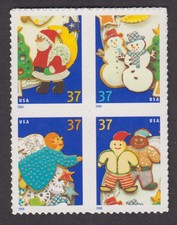 2005 37¢ Christmas Cookies block of 4 stamps Scott 3949-3952