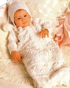 0041 Knitting Babys Hooded Sleeping Bag Chest 16-18ins DK - Vintage Pattern Copy - Picture 1 of 1