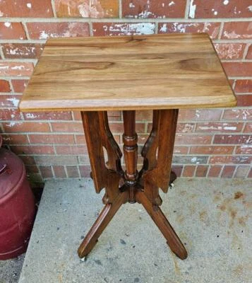 Antique Mahogany Plant Fern Stand Entry Side Table Carved Pedestal Porcelain Whe - Image 1 of 4