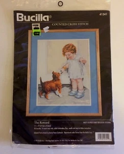 Bucilla Counted Cross Stitch Kit 41341 The Reward Child and Puppy 11 x 14 New - Picture 1 of 4