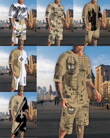 New Orleans Saints Men's 2 Piece T-Shirts Swim Trunks Set Beach Shorts W/Pockets Cover