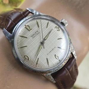 Vintage GRUEN men's manual wind watch N510SS 17Jewels Linen dial 1960s - Picture 1 of 20
