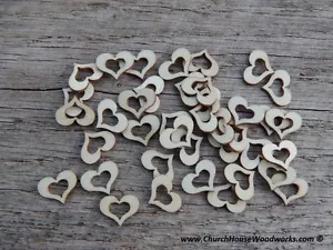 50 qty 1/2" Blank Hollow Heart Light Wood Hearts Table Confetti Wooden Shape - Picture 1 of 2