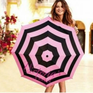 Victoria's Secret Umbrella Parasol Full Size Signature Logo Pink Black NEW Tag - Picture 1 of 4