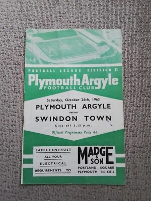 PLYMOUTH ARGYLE v SWINDON TOWN 1963/64 season. Division Two. 26th October 1963  - Image 1 of 2