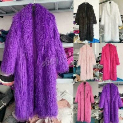 Womens Faux Mongolian Lamb Sheep Fur Coat Long Hair Overcoat Outwear Warm Jacket - Image 1 of 4