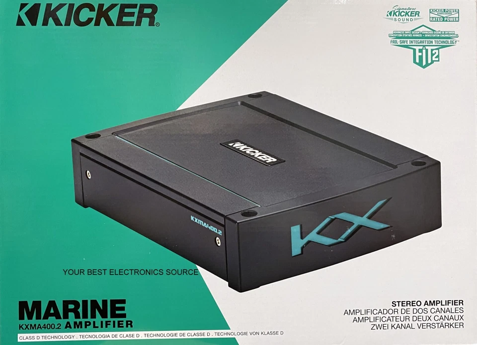 NEW Kicker 44KXMA4002 2-Ch Marine Grade Car Audio Amplifier KXMA400.2 - Image 1 of 1