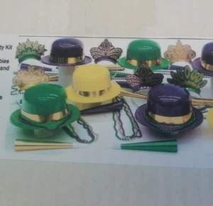 FESTIVE PARTY/EVENT KIT BEADS/HATS/TIARAS/MARDI GRAS (ASSORTMENT FOR 10 PEOPLE) - Picture 1 of 7