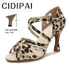 Women Leopard Latin Satin Dance Shoes Professional Soft Soles Dance Sandals