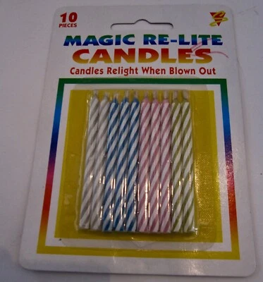 NUEVO Paquete de 10 velas de cumpleaños Magic Re-Lite de colección Y2K "No se pueden soplar" Foto 1 de 3
