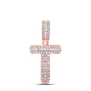10K ROSE GOLD BAGUETTE DIAMOND T INITIAL LETTER PENDANT 1/3 CTTW - Picture 1 of 1