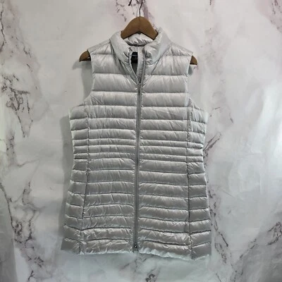 Lands End Vest Women Medium Gray Down Puffer Parka Long Insulated Quilted  - Image 1 of 4