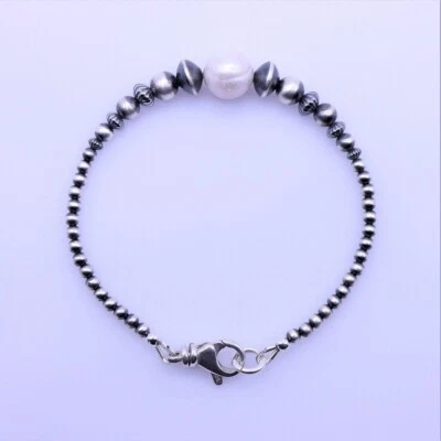 Brazalete Natural 10mm Perla Redonda y Plata de Ley Perla Navajo Desierto Cuentas Foto 1 de 4