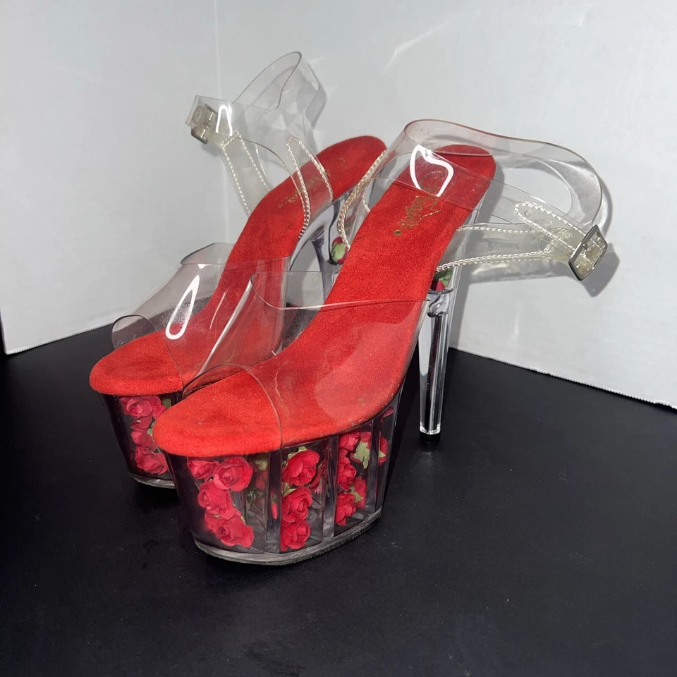 Pleaser Coqueto Flor Inserción Correa al Tobillo Tacones Altos Zapatos Adultos Mujeres ADORE/708FL Foto 1 de 4