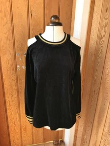 c&c california black gold cold shoulder velvet velour star elbow top m bnwt - Picture 1 of 3