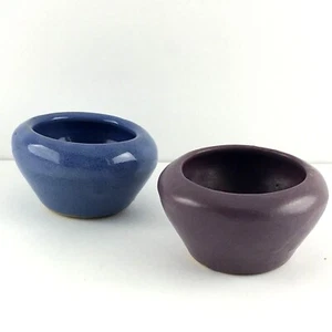 Vintage Pottery Round 2 Salt Cellars Dip Cellars Blue Glaze Purple Glaze 2 3/4 W - Picture 1 of 5