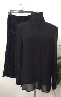 Nuevo con etiquetas Traje Falda Studio I/JM Collection Desajustado Negro Terciopelo Gasa 2 Piezas Talla 6. Foto 1 de 4