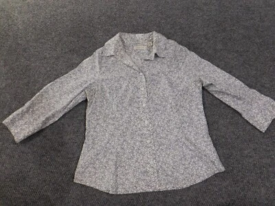 Blusa Coldwater Creek Grande Top Azul Geométrica Mujer Abotonada Clásica Foto 1 de 4