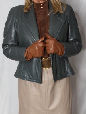 Womens Leather Blazer Jacket Green 6 SOFT Lambskin Vintage 80s 90s Lillie Rubin - Image 1 of 4