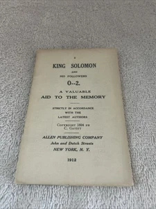 King Solomon His Followers Valuable Aid the Memory 1912 Masonic code Book 0--2 - Picture 1 of 6