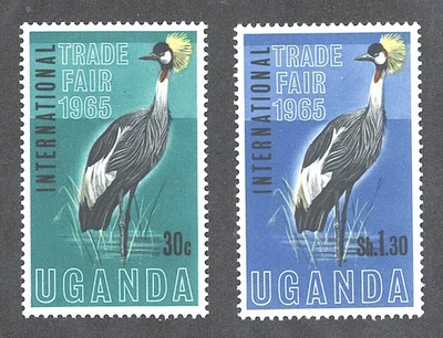 Uganda Mint NH Sc# 95/96 SG# 390/401  crowned crane bird set Trade Fair 1965 - Image 1 of 2