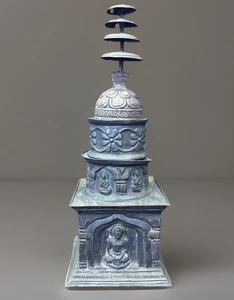 Estupa de plata rara y coleccionable del antiguo Imperio Kushan con imágenes de Buda - Imagen 1 de 20
