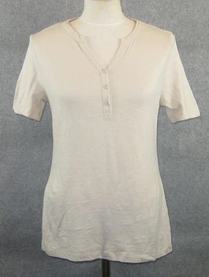 Blusa Henley Denim & Co. Essentials cáqui pedra mistura linho XS A685472 NOVA - Imagem 1 de 4