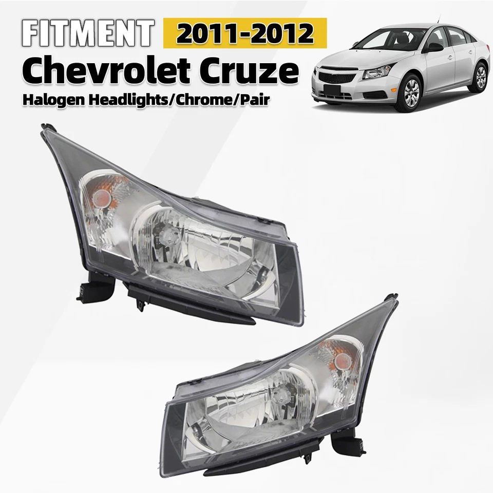 For 2011 2012 Chevrolet Cruze Halogen Headlight W/Bulb Chrome Pair Left+Right Foto 1 de 4