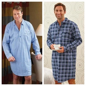 Mens 100% Brushed Cotton Collared Long Night Shirt nightwear Pyjama Size S-3XL - Picture 1 of 3