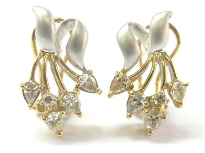 Pear Shape & Round Diamond Two-Tone Huggie Earrings 18Kt 1.08Ct 22mm - Image 1 of 3