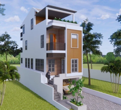 Casa pequeña 14x45 pies 4,2x14 metros 4 camas 5 baños cobertizo techo PDF (A4 copia impresa) Foto 1 de 4