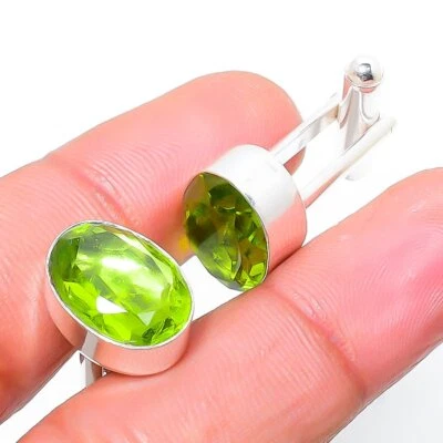 Peridot Gemstone 925 Silver Handmade Ethnic Cufflinks Stnd. - Image 1 of 3