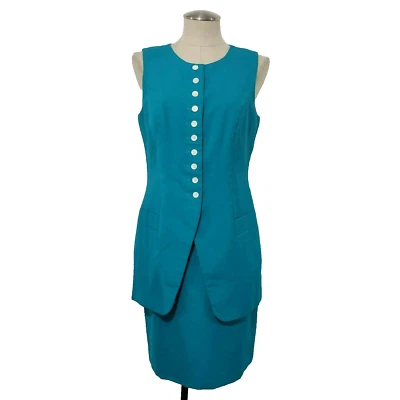 Vestido Vintage Misty Lane Aguamarina/Azul Botones Decorativos Hecho en Unión EE. UU. 11/12 Foto 1 de 4