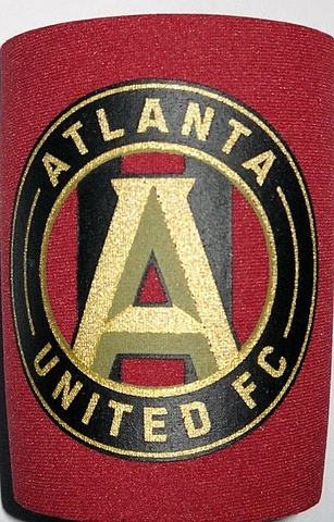 ATLANTA UNITED RED NEOPRENE CAN DRINK COOLER HOLDER WITH BLACK, RED & GOLD LOGO Cover