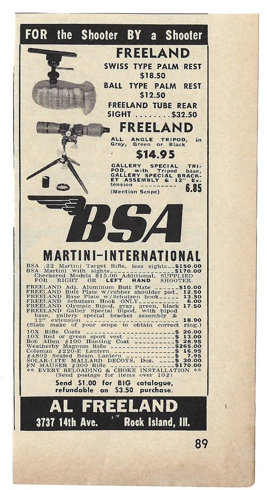 1958 BSA Martini-International Freeland Palm Rest & Tripod Vintage Print Ad - Image 1 of 1