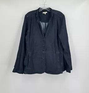 Chaqueta Blazer Eileen Fisher Azul Denim Algodón Orgánico Cuello Botón Talla L - Imagen 1 de 8