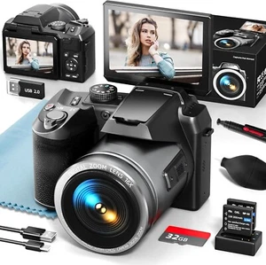 Digital Cameras 5K 64MP 16X Flip Screen Video Camera w/ 2 Batteries For YouTube - Picture 1 of 9
