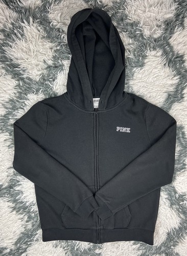 UNDERCOVER Felpa donna Victoria's Secret ROSA manica lunga con cappuccio nera taglia media