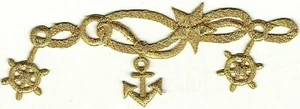 6" Metallic Gold Nautical Line Anchor Helm embroidery patch - Picture 1 of 1