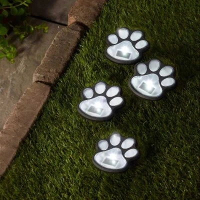 Solar LED Garden Lights Paw Prints 4pc Set Cool White Outdoor Decor Lighting Dog - Image 1 of 4