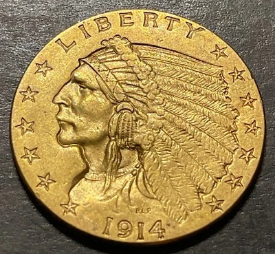 1914-P GOLD $2.50 Indian Quarter Eagle Choice Wonderful HIGH GRADE Coin L782 - Image 1 of 2