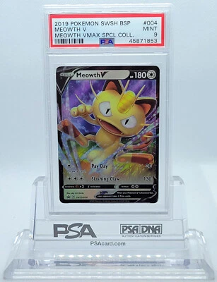 POKEMON BLACK STAR PROMO MEOWTH V #SWSH004 HOLO FOIL CARD PSA 9 MINT #45871853 - Image 1 of 3